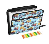 File Folders Expanding 13 Pockets A4 Letter Size Plastic File Folders with Zipper Closure for Librarian Home Travel Cards Storage Container Cartoon Monsters Machine Trucks Robots