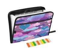 File Folders with Pockets 13 Pockets A4 Letter Size with Zipper Closure for Document Storage Hearts Clouds Vapor Wave Style Blue Purple carpetas de