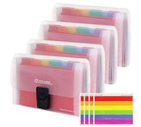 File Organiser, 4 Pack Expanding File Folder A6 Size, 13 Pockets Portable Rainbow Document Organiser, Organiser Box Files with Colored Labels Index, Rainbow Expanding Concertina Filing Folde