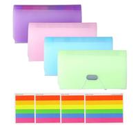 File Organiser, 4 Pack Expanding File Folder, A6 Size Portable Accordion Folder with 13 Pockets, Organiser Box Files with Colored Labels Index for Cards Bills Coupons Receipt(4 Colors)