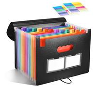 File Organiser Expanding,13 Pocket A4 Accordion Document Filling Folder, Plastic Rainbow Expandable Bag with Colored Sticker,Portable Bill Receipt Paper Organizer for Home, Office & School Use