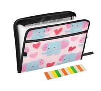 File Pocket Folder 13 Pockets A4 Letter Size with Zipper Closure for Classroom Home Office Travel Cute Cartoon Blue Elephant Love red expando