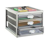 Relaxdays Desk Organiser, 3 Drawers for DIN A4 Files, Letter Tray and Paper Sorter, Mini Chest of Drawers, Silver