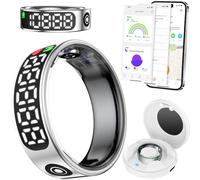 Fileeyn Smart Ring with LED Display, Heart Rate/SpO2/Sleep/Fitness Tracker, Smart Rings for Men and Women, IP68 Waterproof, App Compatible with iOS/Android, Size 8, Silver