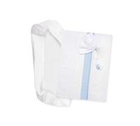 FILET - Baby Carrycot Sheet Set White and Light Blue, Composed of 1 Fitted Sheet with corners, 1 Top Sheet with Aida Band to Embroider and 1 Pillowcase, 100% Cotton, Made in Italy