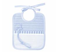 Filet - Bib Made of Soft Striped Fabric with Pacifier Holder and Aida Pocket to Embroider, Ideal for Babies, 100% Made in Italy, Sky and White Color