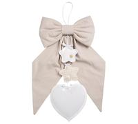 Filet - Embroidered Birth Bow in Beige Striped Fabric with Hanging Stars and Heart in Aida, Ideal for Announcing The Birth of a Newborn, Made in Italy