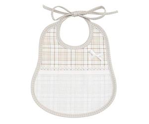 FILET - Oval Bib with Pocket in Aida Fabric to be Embroidered, Made of Cotton Pique with Scottish Print, Ideal Product for Newborn Babies, 100% Made in Italy, Size 24x20 cm, Color: Dove Grey