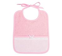 Filet - Rectangular Bib with Pocket in Aida to Embroider, Made of Pink Coloured Cotton Towel, Sangallo Lace Details, Ideal for Babies, Made in Italy, Pink