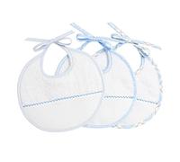 FILET - Set of 3 Newborn Baby Round Bibs in White Cotton Towelling with Aida Pocket to Embroider, Protects Baby Clothes Against Feeding and Salivation, 100% Made in Italy, White and Sky Colour