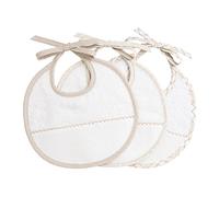 FILET - Set of 3 Newborn Baby Round Bibs in White Cotton Towelling with Aida Pocket to Embroider, Protects Baby Clothes Against Feeding and Salivation, 100% Made in Italy, White and Beige Colour