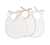 FILET - Set of 3 Oval Baby Bibs in White Cotton Towelling with Aida Pocket to Embroider, Protects Baby Clothes from Feeding, Spitting Up and Salivation, 100% Made in Italy, White and Beige Colour