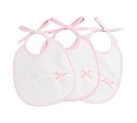 FILET - Set of 3 Oval Baby Bibs in White Cotton Towelling with Aida Pocket to Embroider, Protects Baby Clothes Against Feeding, Spitting Up and Salivation, 100% Made in Italy, White and Pink Colour