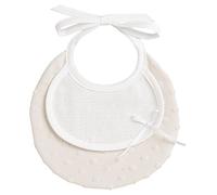 Filet - Small round bib made of soft fabric with 3D effect with Aida insert for embroidery, closure with laces, ideal for babies, made in Italy, taupe