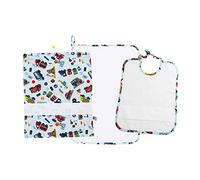 FILET - Three-Piece Kindergarten Set with Aida Fabric to Embroider, Consisting of Bag, Towel and Bib in White Towelling, 100% Cotton, Made in Italy, Car Design Light Blue Pattern