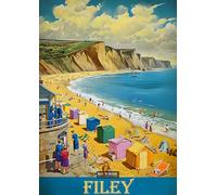 Filey City Vintage British - A4 Wall Art, Inspirational World Map, Vintage City, Retro Poster, Home Decor for Living Room, Office, Gift Idea for Travel Lovers