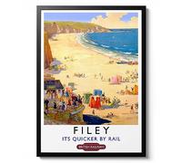 Filey Print, England Travel Poster, Vintage UK Railway Wall Art, Retro tourism Postcard Home Decor Gift Idea, Archival Matte, A4 (Print Only) - 29.7x21cm