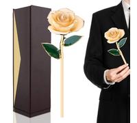FILFEEL 24K Gold Rose, Dipped Flower Gift for Her Made of Fresh Rose, Last Forever Mother's/Thanksgiving/Christmas/Valentine's/Birthdays Party/Graduations/Weddings (Yellow)