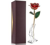 FILFEEL 24K Gold Rose, Dipped Flower Gift for Her Made of Fresh Rose, Last Forever Mother's/Thanksgiving/Christmas/Valentine's/Birthdays Party/Graduations/Weddings (Red with Stand)