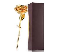FILFEEL 24K Gold Rose, Premium Long Stem Dipped Flower Gift for Her, Made of Fresh Rose, Last Forever Mother's/Thanksgiving/Christmas/Valentine's/Birthdays Party/Graduations/Weddings