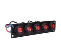 FILFEEL 5 Gang Rocker Switch Panel 20A Aluminum Alloy On Off Toggle Switch Panel with Red LED Indicators for Car Boat RV Truck Trailer 12V-24V