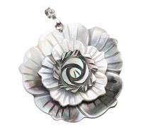 FILFEEL Abalone Shell Pendant Necklace - Genuine Seashell 3-Layer Floral Jewelry for Women, Inspired Iridescent Necklace Birthday & Wear (Silver Black)