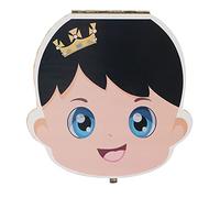 FILFEEL Baby Milk Tooth Box, Individual Holes Primary Teeth Organizer Kids Keepsake Collecting Box for Children, Boy and Girls - Wooden (English)(Boy's)