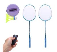FILFEEL Badminton Trainer Self Training Shuttlecock Training Device with Remote-Controlled Height Adjustment and -in-the-Dark Shuttlecocks for Single Player Practice - Includes Rackets, B