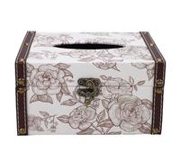 FILFEEL Camellia Flower Vintage Tissue Storage Box with Leather Cover - Wooden Tissue Holder for Coffee Table, Office Desk & Living Room Decor - Retro Floral Desktop, 7. X 5.3 X 3.7 Inch