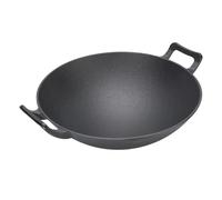 FILFEEL Cast Iron Wok 32cm - Thickened Round Bottom Stir Fry Pot with Double Ears for Gas Stove, Open & Concave Induction Cooker - Uncoated Duty Wok for Authentic HEI