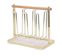 FILFEEL Cup Drying Rack with 6 Non-Slip Silicone Hooks and Removable Drain Tray - Compact Metal & Beech Wood Cup Draining Rack for Kitchen, Bathroom, Dorm - 9.25 X 5.51 X 8.27 Inches