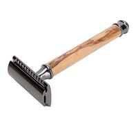 FILFEEL Double Sided Manual, Comfortable Sealing Knife Head Non Slip Close Fitting Portable Shaving Knife for Beard and Armpit Hair, with Zinc Alloy Brass Olive Wood Handle (Black)