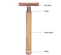 FILFEEL Double Sided Manual, Comfortable Sealing Knife Head Non Slip Close Fitting Portable Shaving Knife for Beard and Armpit Hair, with Zinc Alloy Brass Olive Wood Handle (Gold)