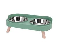 FILFEEL Elevated Cat Bowl Stainless Steel Raised Pet Food and Dish Double Bowl Set for Neck Support & Spill-Proof Feeding - 13.2 X 6.9 Inch (Avocado Green)