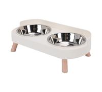 FILFEEL Elevated Cat Bowl Stainless Steel Raised Pet Food and Dish Double Bowl Set for Neck Support & Spill-Proof Feeding - 13.2 X 6.9 Inch (Beige)