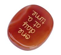 FILFEEL Engraved Stone One Day At A Time Pocket Worry Stone - Red Agate Motivational Stress Relief with Inspirational Phrase for Parents, Family & Friends - Palm-Sized Grounding Too