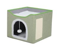 FILFEEL Foldable Double Layer Cat House Soft Kitten Bed Indoor Multifunctional Cave Pet Home with Scratch Features Dark Gray (Light Green)