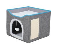 FILFEEL Foldable Double Layer Cat House Soft Kitten Bed Indoor Multifunctional Cave Pet Home with Scratch Features Dark Gray (Dark Grey)