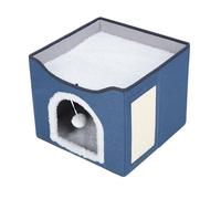 FILFEEL Foldable Double Layer Cat House Soft Kitten Bed Indoor Multifunctional Cave Pet Home with Scratch Features Dark Gray (Navy Blue)