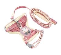 FILFEEL Lost Cat Harness with Leash, Escape-Proof I-Shaped Vest for Walking, Check Pattern (1.0cm (suitable for 3-7 pounds))