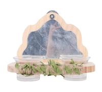 FILFEEL Parrots Mirror Feeding Cups Wooden Platform Stand with Glass Bowls and Full-View Mirror for Cockatiels Lovebirds Budgies - Wood Bird Perch Feeder Toy