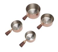FILFEEL Stainless Steel Measuring Cup Set 4-Piece Stackable Dipping Sauce Cups with Walnut Wood Handle 60ml 80ml 125ml 250ml for Coffee Baking Kitchen and Catering