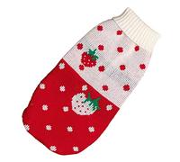 FILFEEL Stylish High Collar Cat Sweater Cute Knit Strawberry Pattern Warm Two-Legged Pullover for Daily Use and Events (M)
