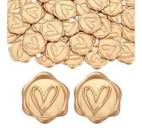 Filhome 50 Pcs Wax Seal Stickers, 1.14" Light Gold Envelope Seals, Heart Vintage Wedding Invitation Stickers for Valentine's Day, Birthday, Bridal Shower, Party Supply