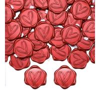 Filhome 50 Pcs Wax Seal Stickers, 1.14" Metallic Red Vintage Envelope Seals, Self-Adhesive Heart Seal Stickers for Gift Wrap, Wedding Invitation, Birthday, Valentine's Day, Party Supply