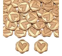 Filhome 50Pcs Wax Seal Stickers, 1.14inch/29mm Bronze Gold Envelope Seal, Heart Vintage Wedding Invitation Sticker for Valentine's Day Birthday Bridal Shower Party Supply