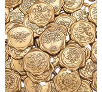 Filhome 50Pcs Wax Seal Stickers, 1.14inch/29mm Bronze Gold Envelope Seal Sticker, 5 different patterns Vintage Wedding Invitation Stickers for Valentine's Day Birthday Bridal Shower Party Supply