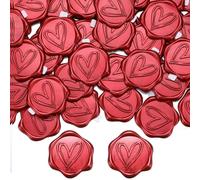 Filhome 50Pcs Wax Seal Stickers, 1.14inch/29mm Flame Red Envelope Seal Stickers, Heart Vintage Wedding Invitation Stickers for Valentine's Day Birthday Bridal Shower Party Supply