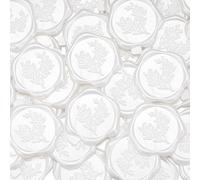 Filhome 50Pcs Wax Seal Stickers, 1.14inch/29mm Pearlescent White Envelope Seal Stickers, Eucalyptus Leaves Vintage Wedding Invitation Stickers for Valentine's Day Birthday Bridal Shower Party Supply