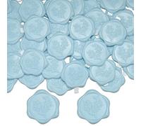 Filhome 50Pcs Wax Seal Stickers, 1.14inch/29mm Snow Blue Envelope Seal Stickers, Eucalyptus Leaves Vintage Wedding Invitation Stickers for Valentine's Day Birthday Bridal Shower Party Supply